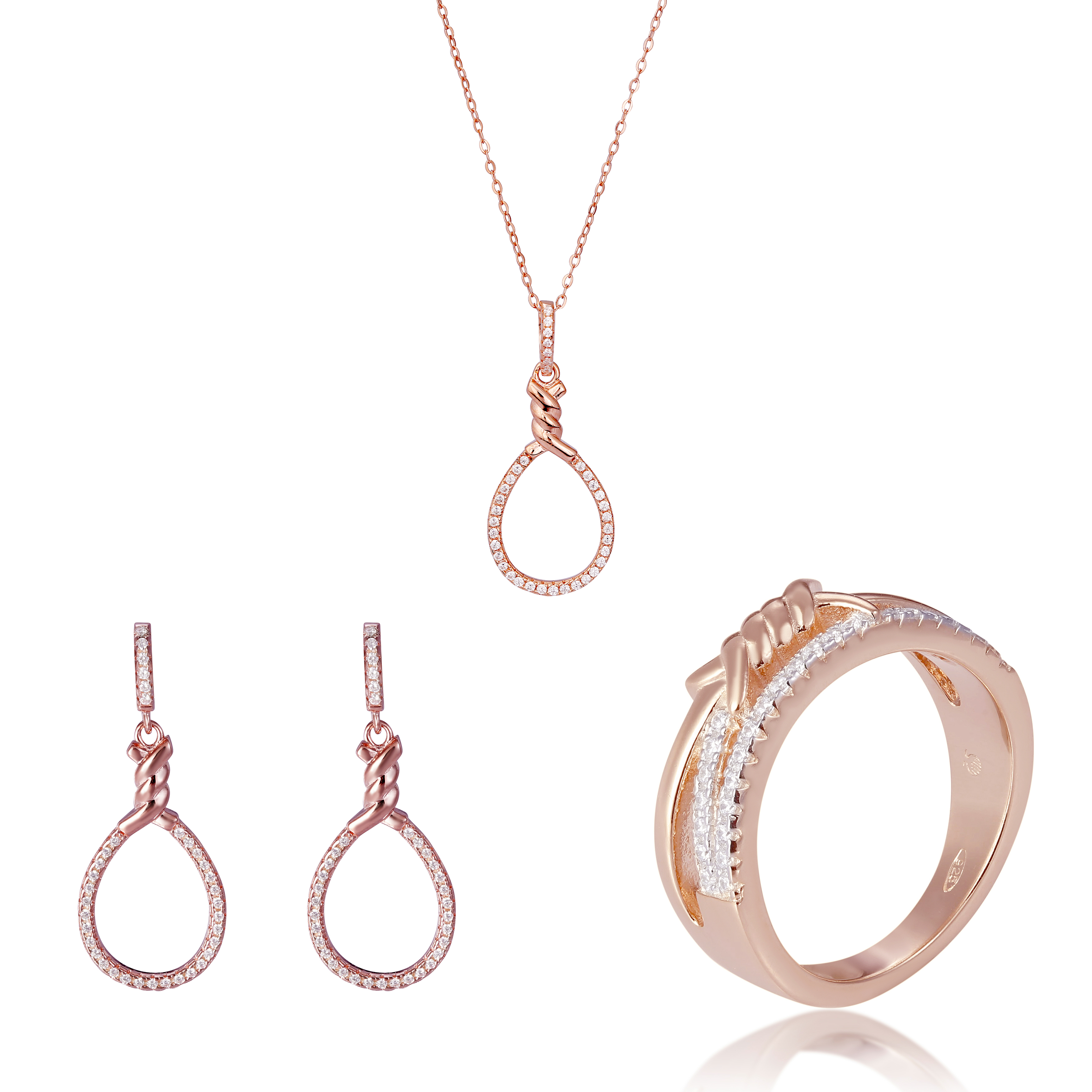 Orphelia 'Aava' Damen-Set aus 925er Sterlingsilber: Halskette + Ohrringe + Ring – Rosé SET-7421 Image