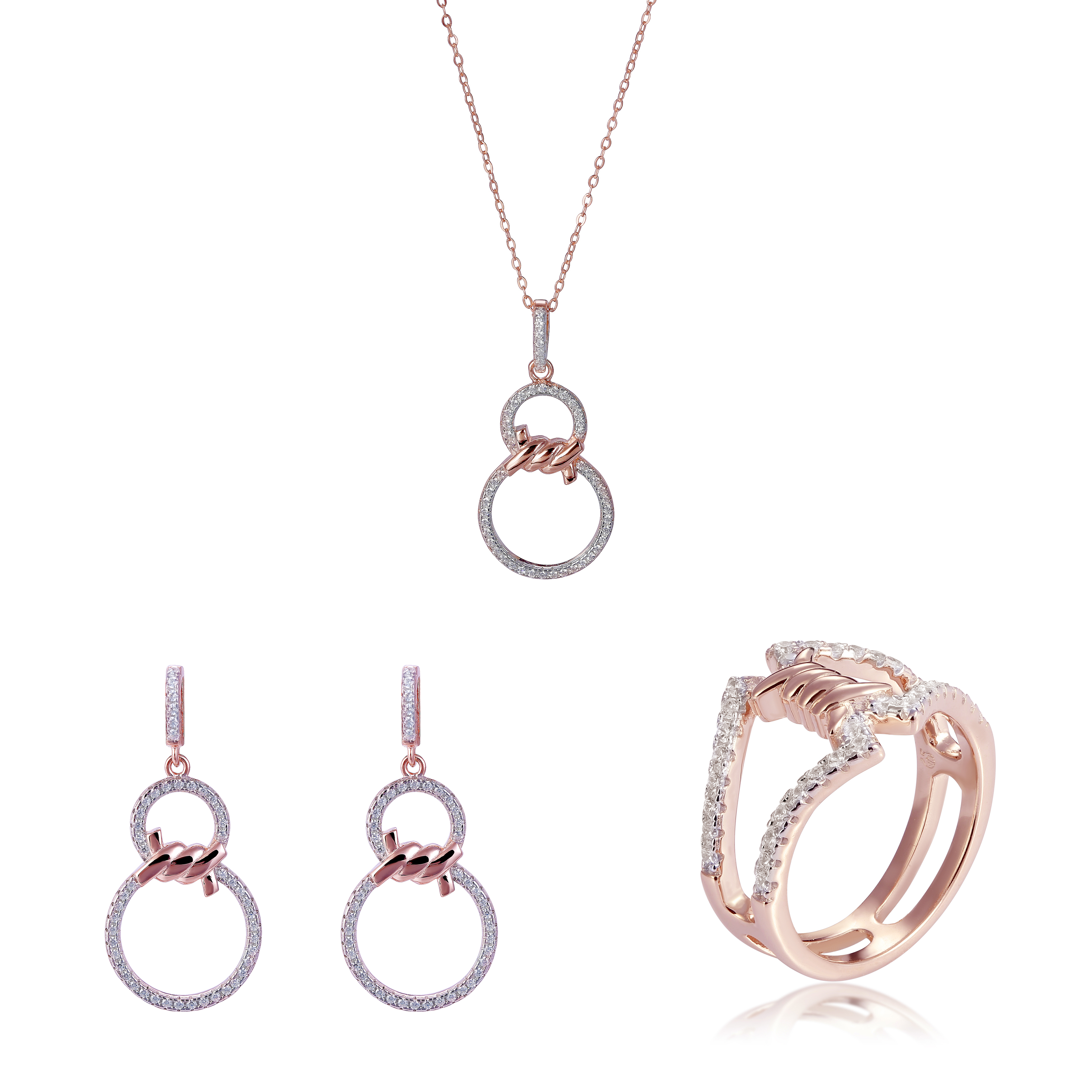 Orphelia 'Aavia' Damen 925 Sterling Silber Set: Halskette + Ohrringe + Ring - Rose SET-7422 Image