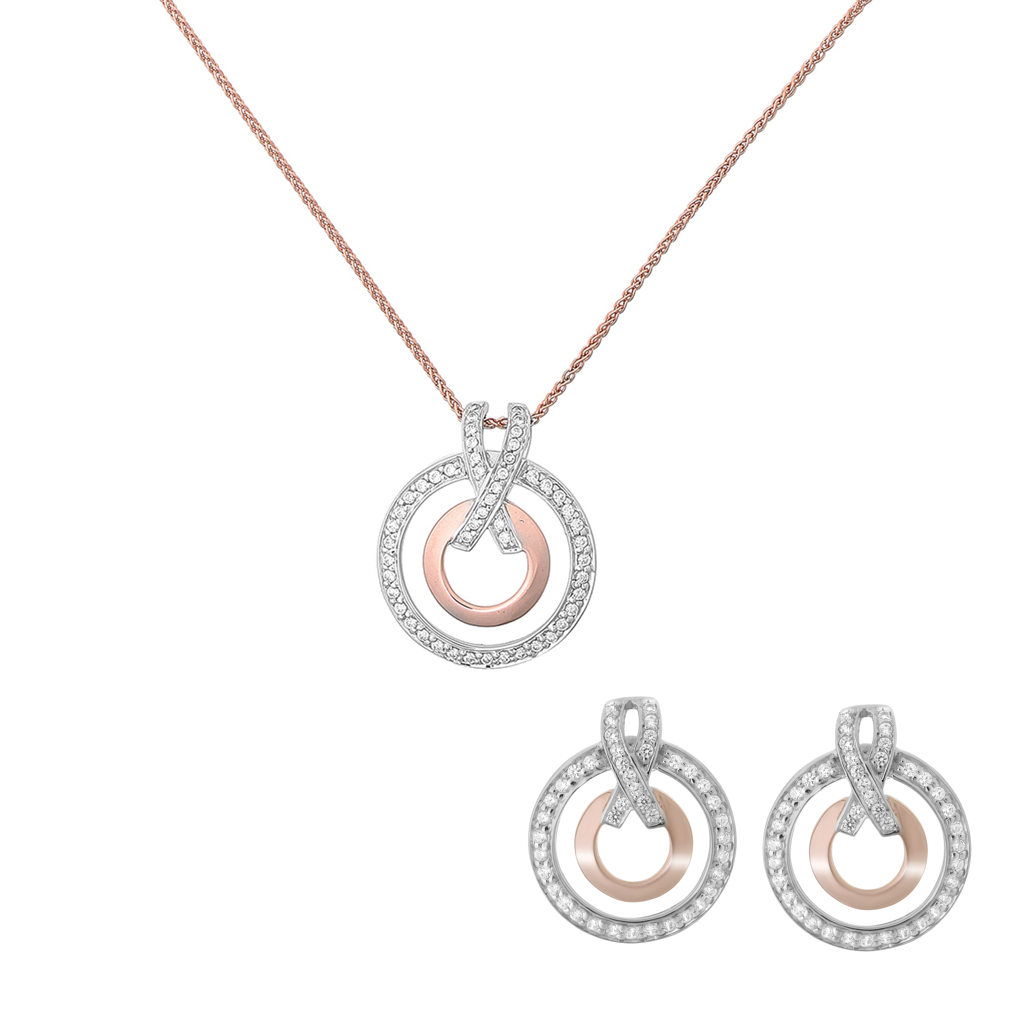 Orphelia 'Azalea' Damen 925 Sterling Silber Set: Kettenanhänger + Ohrringe - Silber/Rose SET-7095/1
