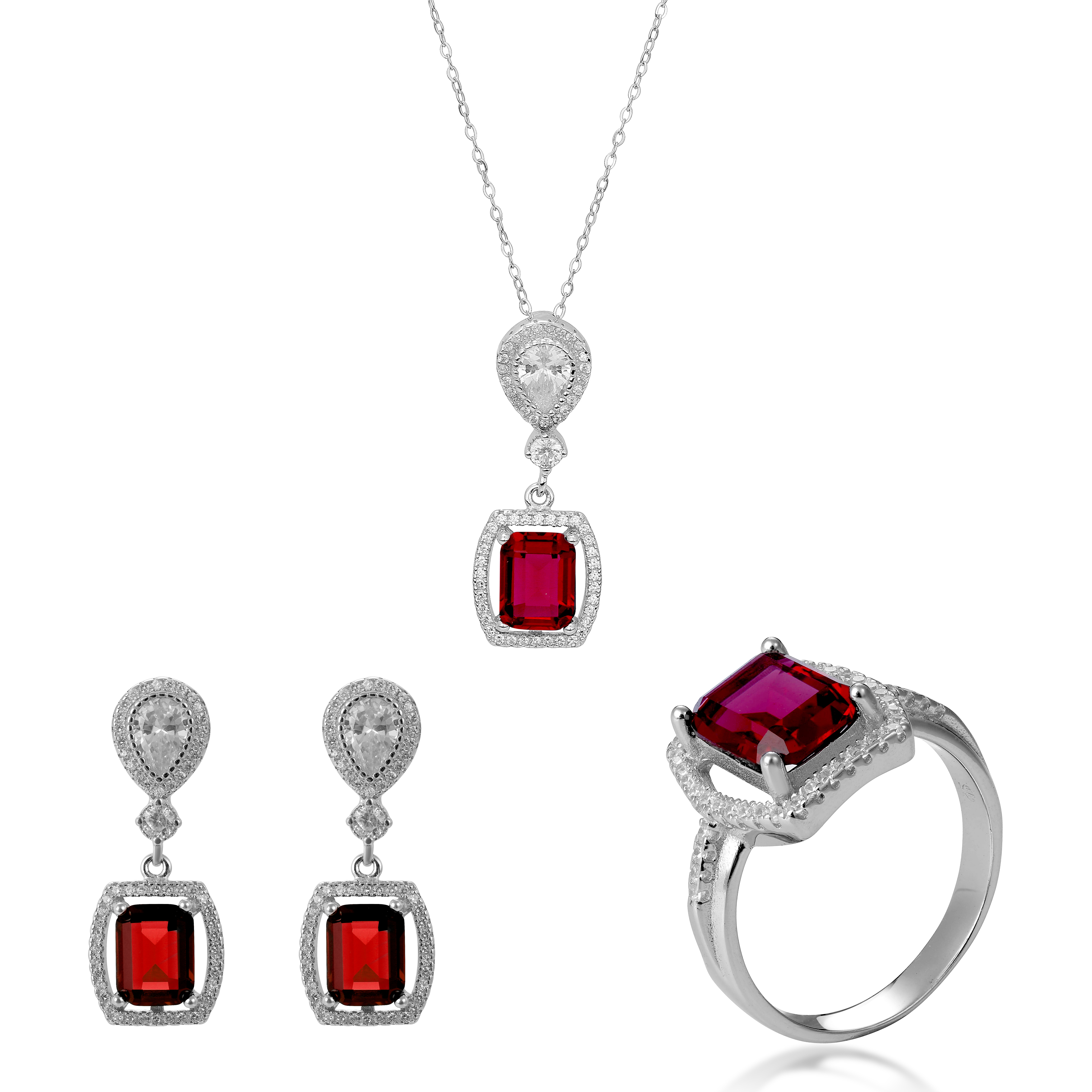 Orphelia 'Enora' Damen 925 Sterling Silber Set: Halskette + Ohrringe + Ring - Silber SET-7426/RU Image