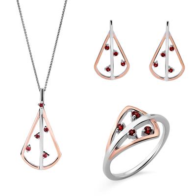 Orphelia 'Sacha' Damen 925 Sterling Silber Set: Halskette + Ohrringe + Ring - Silber/Rosé SET-7496 Image