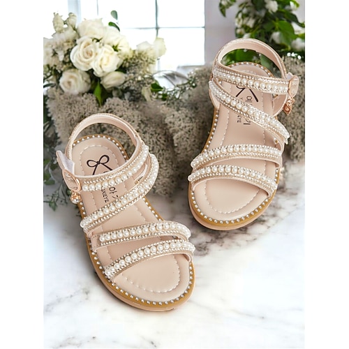 Perlenriemchen-Sandalen für Mädchen – stilvolles Hochzeitsschuhwerk für Blumenmädchen Image