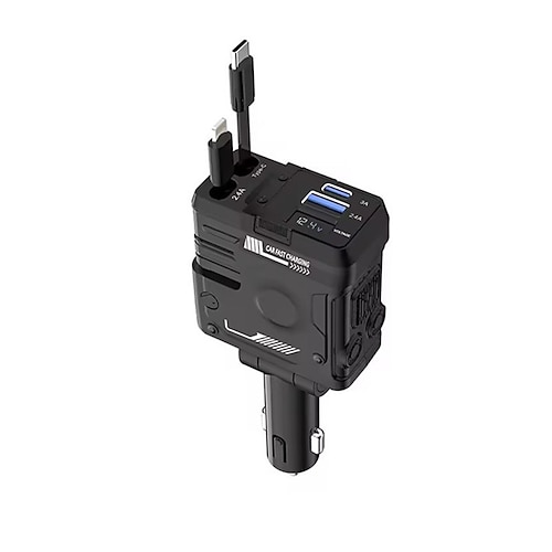 Caricabatterie USB retrattile da auto 120w 4 in 1 con presa accendisigari per auto a ricarica rapida per iPhone porta tipo-c per iphone samsung huawei
