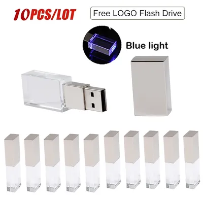 10 PCS LOT Golden Crystal USB Flash Drive 128GB Memory stick 64GB 3D Laser Engraving Pen drive U