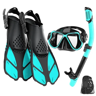 Mask Fin Snorkel Set Snorkeling Gear for Adults with Panoramic View Anti-Fog Mask Trek Fins Dry Top