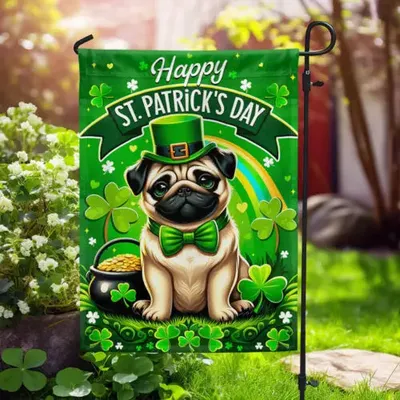 Pug Dog Happy St. Patrick’s Day Welcome Flag Garden Flag