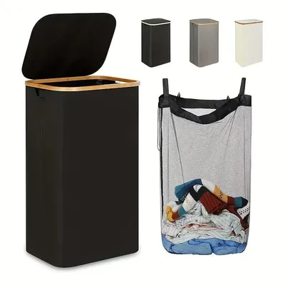 1PC Dirty Clothes Basket With Lid And Inner Bag, 100 Liter Laundry Basket, Foldable Laundry Basket