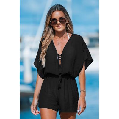 Black Plunging Tassel Tie Cover-Up Playsuit