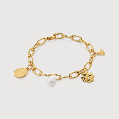 Gold Clover Charm Bracelet Pearl