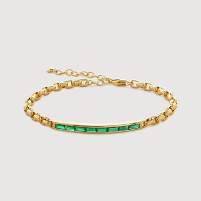Gold Mini Baguette Gemstone Chain Bracelet Green Onyx