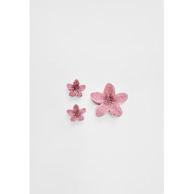 Stradivarius Set of 3 shiny floral hair clips Pastel pink OS