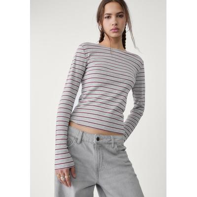 Stradivarius Basic striped T-shirt Burgundy L