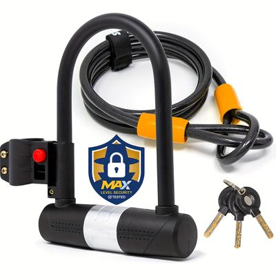 TEMU Bicycle U-lock With Cable - 14mm Lock Ring And 10mm X Cable With Bracket For Road Bike, Mtb, E-bike, Folding Bike, Device For Bicycles