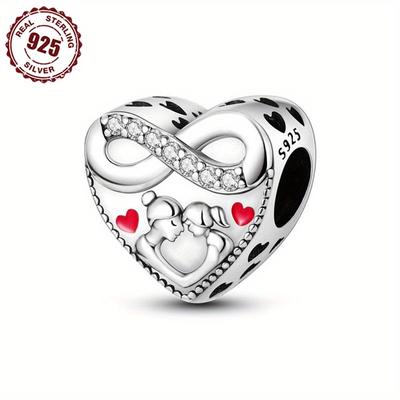 TEMU 925 Sterling Elegant Style Mother And Daughter Beads Charms Fit Bracelets Necklace Women Gift Image