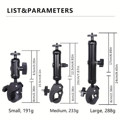TEMU 1pc, Motorcycle Camera Mount, 360° Rotatable Motorcycle & Camera Mount - Aluminum, Outdoor Riding Video Holder Image