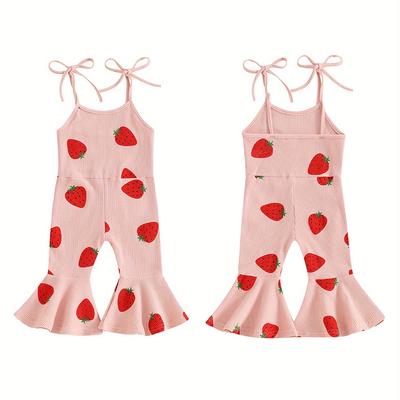 TEMU Kid Girls Jumpsuit, Spaghetti Straps Strawberry Print Romper Clothes For Party Casual