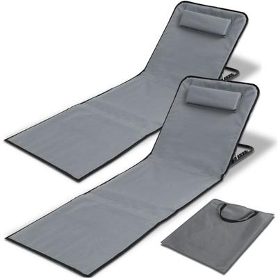 Strandmatte mit Tragegurt mit Kopflehne Kopstütze Verstellbarer Rückenlehne 600D Polyester Grau 2 Image