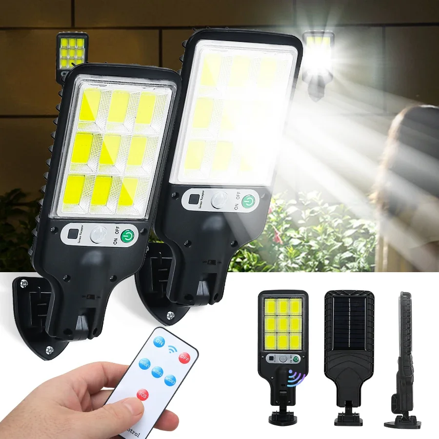Solar-LED-Leuchten für den Außenbereich, wasserdicht, 8000 Lumen, superhelle Wandleuchte mit Bewegungsmelder, Fernbedienung, Garten-Straßenlaterne