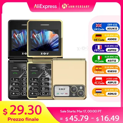 XGODY S200, 2,4-Zoll-Mini-Smartphone, 2 GB RAM, 16 GB ROM, Gesichts-ID, Standby 2G GSM Dual-SIM, kleines faltbares Klapptelefon, Geschwindigkeitszifferblatt, FM-Radio