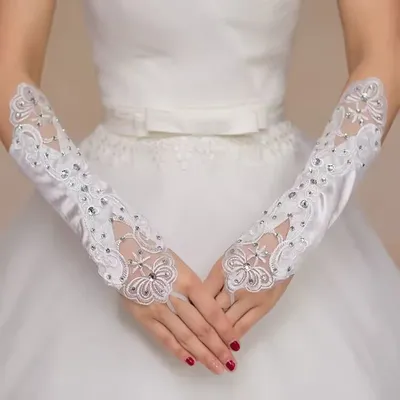 Lace Rhinestones Fingerless Gloves Women Bridal Wedding Party Prom Costume Accessories