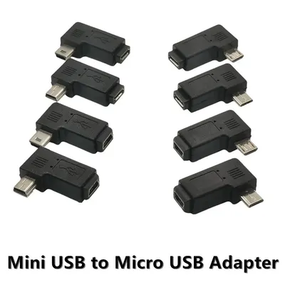 USB 2.0 Adapter Plug 90 Degree Left and Right Angle Mini USB Male to Micro USB Female Connector