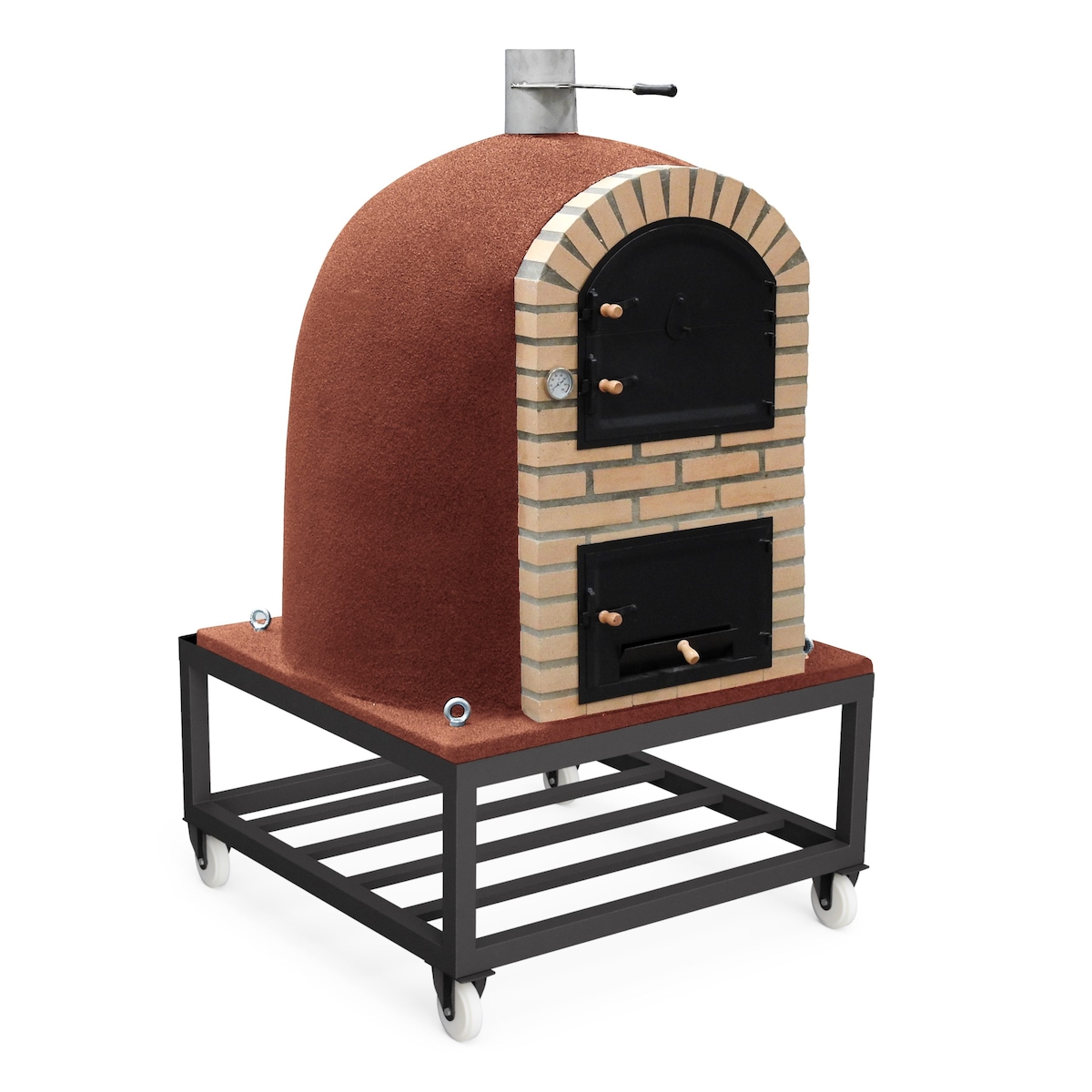 MAESTRO FERRETERO MF - Holzbackofen für den Außenbereich Modell CALDERA BANDAMA (Bordeaux - 110 x 110 x 201 cm) – Isoliert mit Kork und 3 Keramikmatten Image