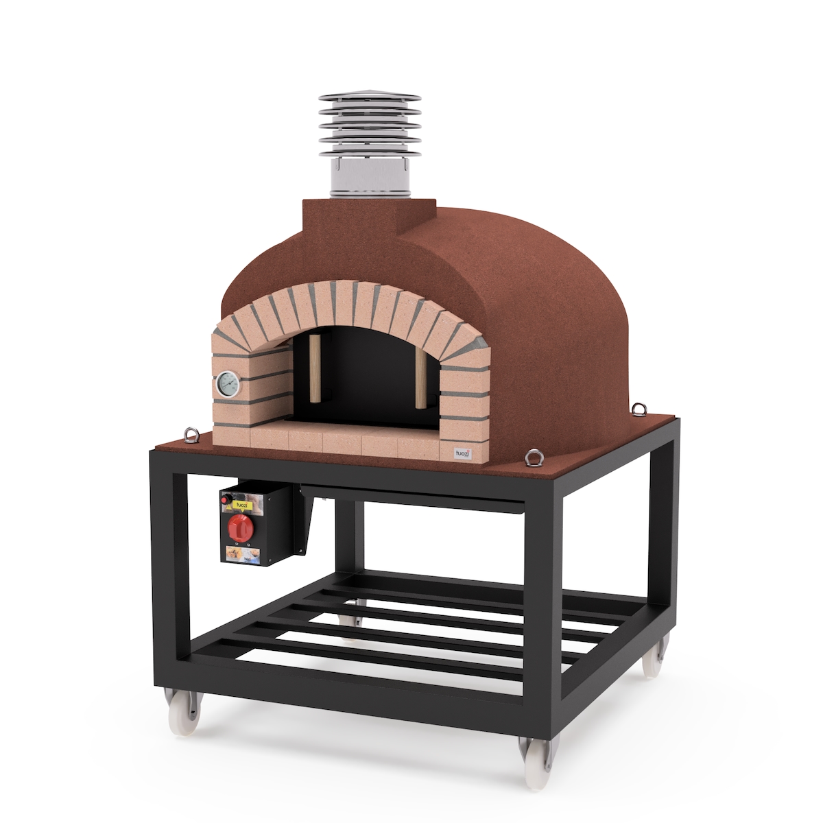 MAESTRO FERRETERO MF - Holzbackofen für den Außenbereich Modell OLYMPUS MONS (Bordeaux - 130 x 130 x 161 cm) – Isoliert mit Kork und 3 Keramikmatten Image