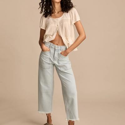 Lucky Brand Lucky Legend Crop Patch Pocket Wide Leg - Women's Pants Denim Wide Leg Jeans in Glaze Up Wash, Size 25