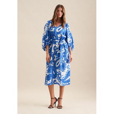 Sommerkleid SEIDENSTICKER "Schwarze Rose", Damen, Gr. XS (34), Normalgrößen, blau, 65% Baumwolle 35% Leinen/Flachs, Paisley, V-Ausschnitt, 3/4-Ärmel, Kleider, 3/4-Arm V-Neck Paisley Image