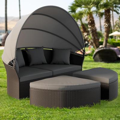 Outdoor Patio Furniture Wicker Rattan Daybed Round Sectional Sofa Conversation Set Separated Seating