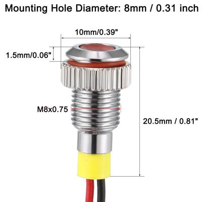 LED Indicator Light 24V Flush Panel Mount LED Metal Shell