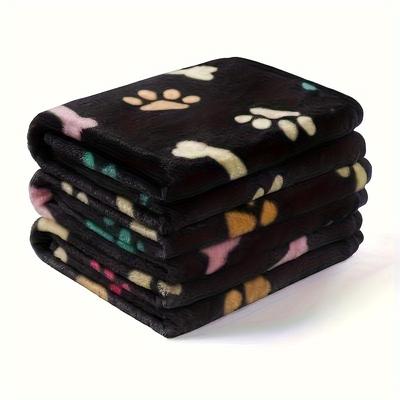 TEMU 1-pack Cozy Fleece Pet Blanket For - Black Bone Pattern With , Soft Plush Material, Machine Washable, Ideal For Small To Large Breeds, Dog Blanket
