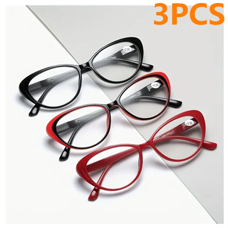 3er-Pack Cat-Eye-Lesebrillen im Vintage-Stil – Vollrand, nicht verschreibungspflichtige klare Gläser, AC-Linse und Polycarbonatrahmen Image