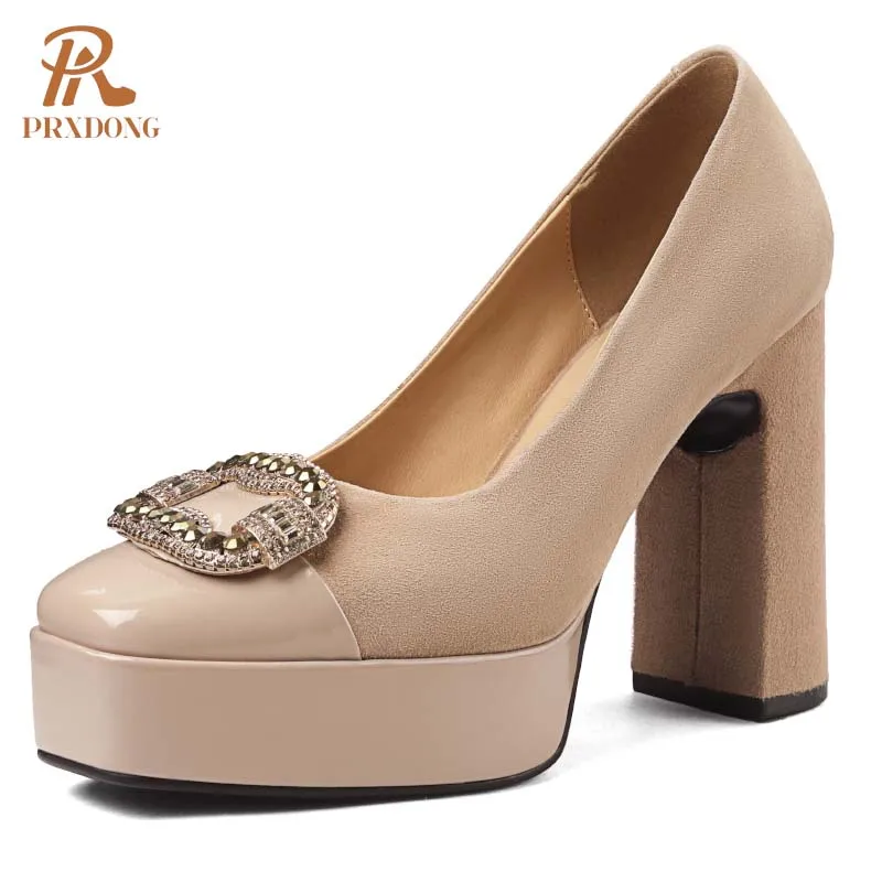 PRXDONG Neue Mode Frühjahr Sommer Frauen Schuhe Chunky High Heels Plattform Schwarz Apricot Kleid Party Büro Dame Pumpen Größe 34-39