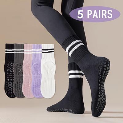 TEMU 5/6 Pairs Of Women's Fashionable, Comfortable, Breathable Striped Pattern Sports Pilates Yoga Socks Suitable For Indoor Exercise Long Socks Image