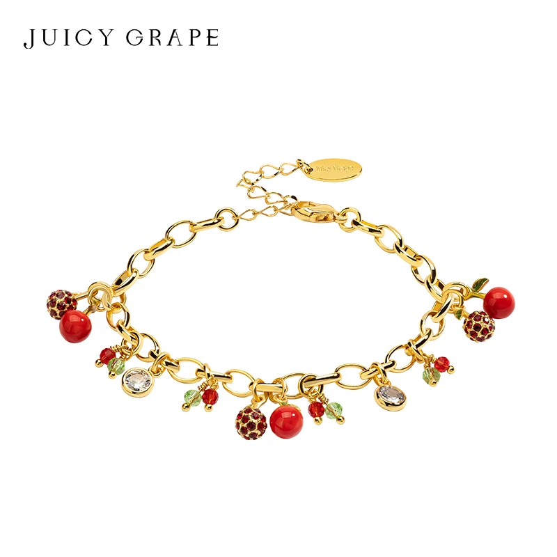 Saftige Traube Kirsche Armband Obst Anhänger Armband verstellbares Armband handgemachte Emaille Armband plattiert mit 18 Karat echtes Gold Geschenk Image