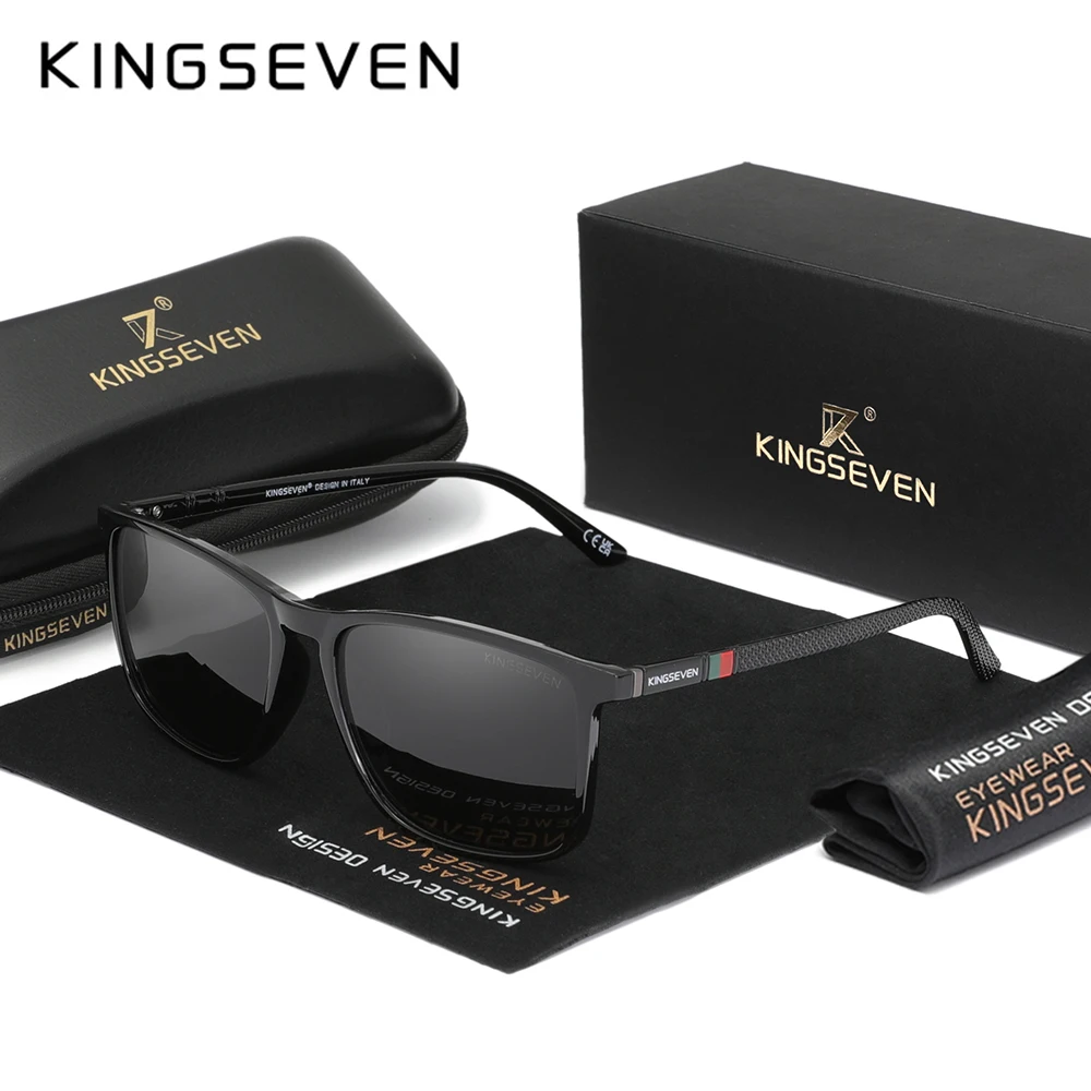 KINGSEVEN Klassische polarisierte Sonnenbrille, rechteckig, für Herren, zum Fahren, Sonnenbrille, Vintage-Reise-Sonnenbrille Image