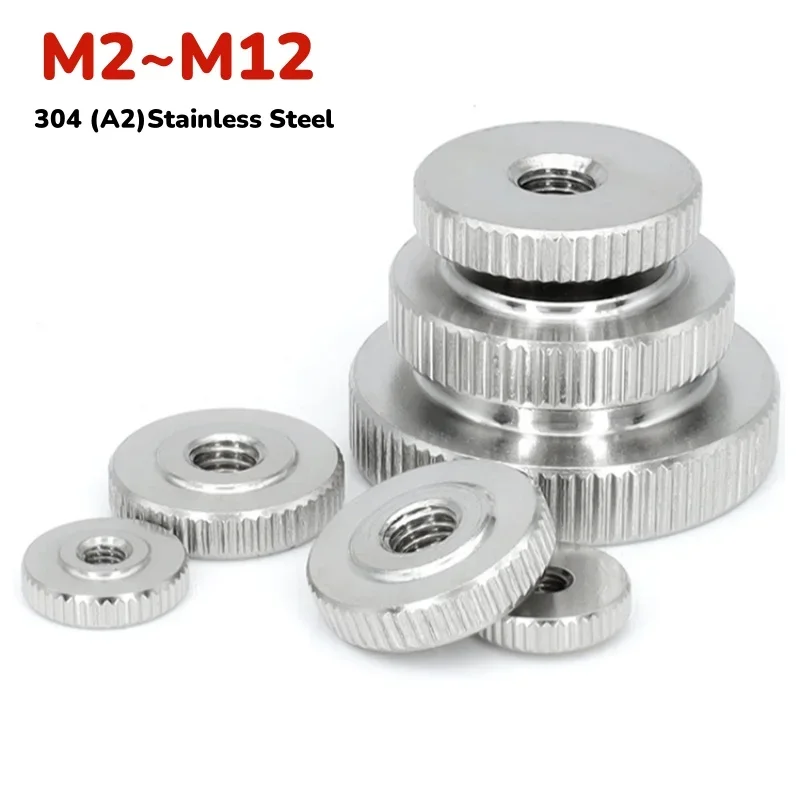 M2 M2,5 M3 M4 M5 M6 M8 M10 M12 Flache Rändelmutter 304 Edelstahl Dünne Handschraubenmutter Runde manuelle Einstellmutter Image