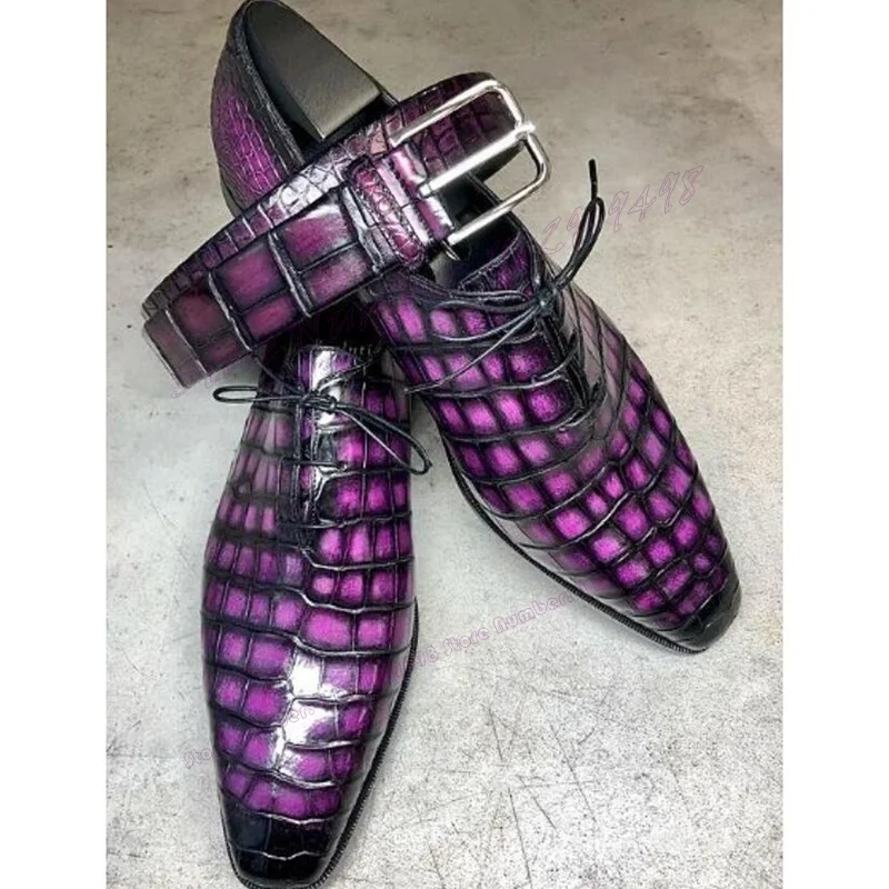 Lila Krokodil leder Herren Derby Schuhe Kreuz gebunden handgemachte Luxus Kleid Schuhe für Männer Business Party Schuhe Zapatos Para Hombres