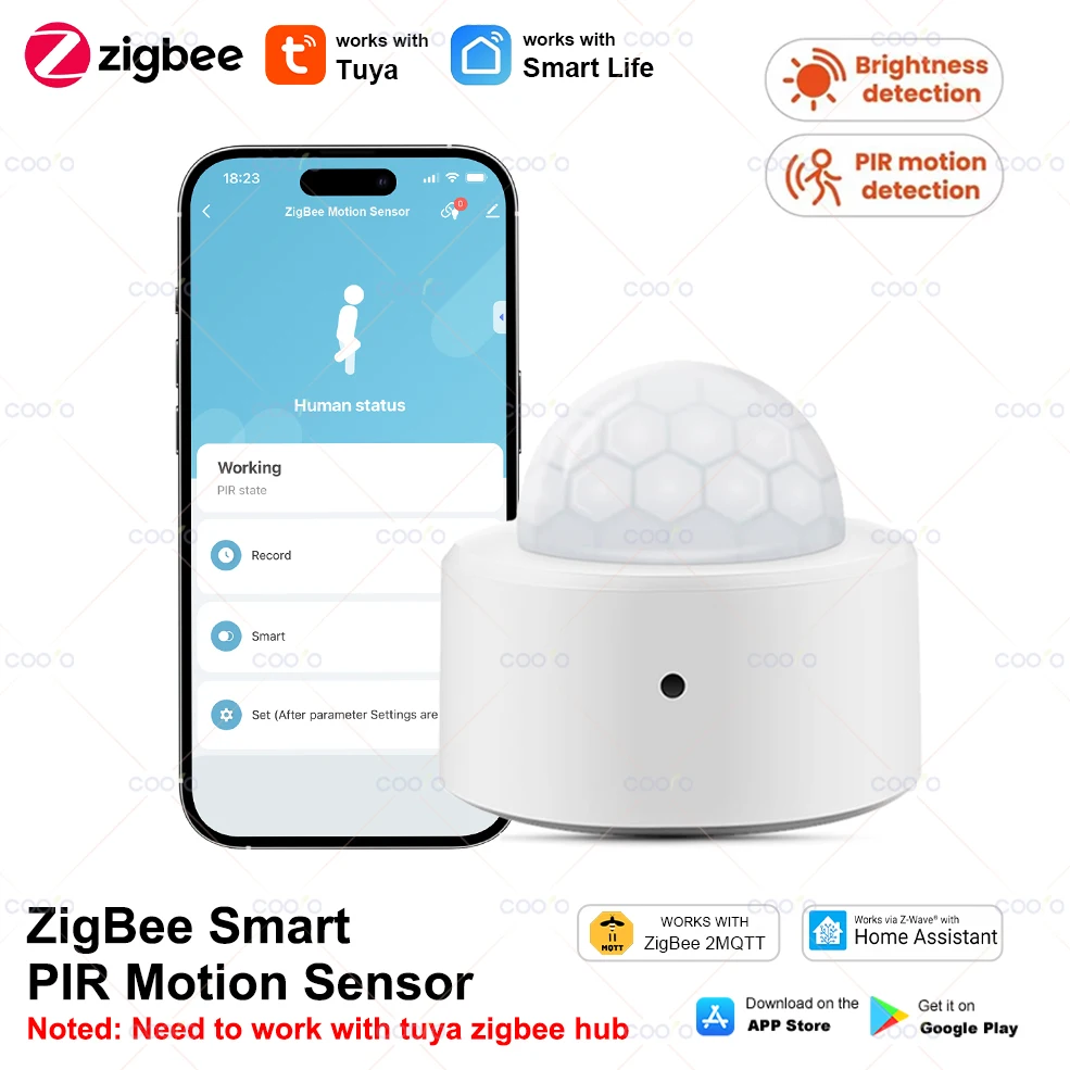 Tuya 2-in-1 Zigbee Mini-PIR-Bewegungsmelder + helles Lux-Licht, passive Infrarot-Sicherheit, Einbruchmelder, Sensor, App-Fernbedienung