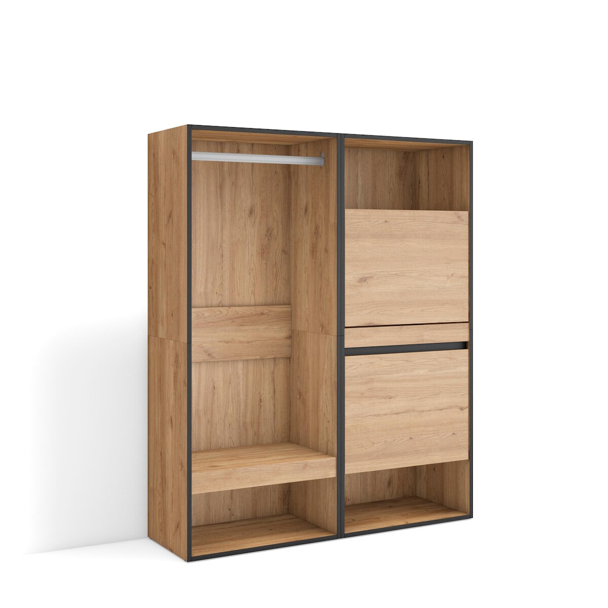 SKRAUT HOME Offener Schrank, Kleiderbügel mit Einlegeböden, 120x35x145 cm, Schlafzimmer, Kleidung, Schuhe, Moderner Stil, Eiche _ 436_2 Image