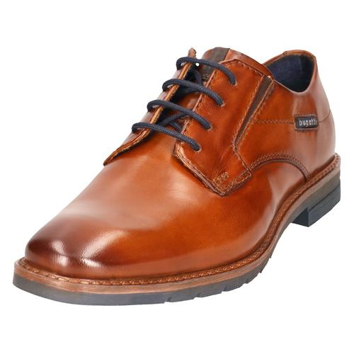 Schnürschuh BUGATTI, Herren, Gr. 41, braun (cognac used), Leder, elegant, Schuhe, Businessschuh, Abendschuh mit kleinen Stretcheinsätzen, Weite G