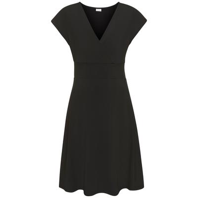 Midikleid LASCANA, Damen, Gr. 36, N-Gr, schwarz, Jersey, Obermaterial: 95% Polyester, 5% Elasthan, unifarben, modisch, figurumspielend knieumspielend, tiefer V-Ausschnitt, Kurzarm, Kleider, aus bügelfreier Ware, elegantes Sommerkleid aus Jersey,... Image