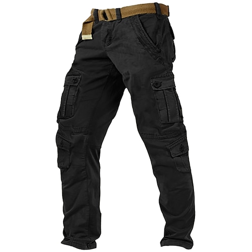 Herren Cargo-Hosen Cargohose Arbeitshosen Wanderhose Gerader Schnitt 8 Tasche Einfach tragbar Feuchtigkeitsableitend Volle Länge Outdoor Täglich Campen und Wandern Mode Streetwear Armee-Gelb Schwarz Image