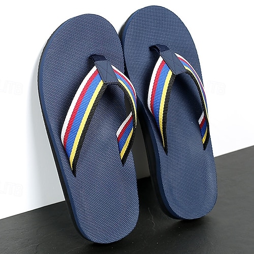 braune Flip-Flops für Herren mit mehrfarbig gestreiftem Riemen, lässiger Stil für Strand und Sommer Image