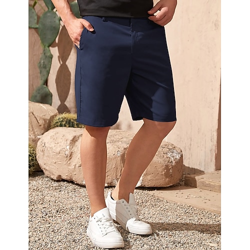 Herren Shorts Kurze Hosen Kleid-Shorts Sommer-Shorts Kurze Golfhosen Tasche Gerade geschnitten Glatt Atmungsaktiv Kein Eisen Knielänge Geschäft Casual Täglich Modisch Strassenmode Schwarz Weiß Image