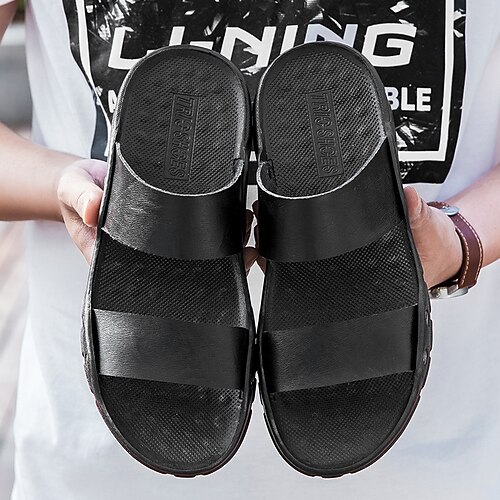 Schwarz-gelbe Slide-Sandalen für Herren mit breiten Riemen, lässiger Stil für Outdoor und Strand Image