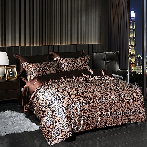 4 Teile Satin-Seiden-Bettwäsche-Set mit Spannbettlaken Bettbezug-Sets Sommer einfarbige Deckenbezüge mit 2 Kissenbezügen Image