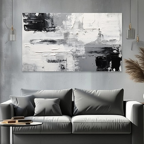 großes schwarzes abstraktes Ölgemälde, handgemalt, grau-goldenes Gemälde, handgefertigtes Gemälde, moderne Bürokunst, Wandgemälde für Wohnzimmer, Schlafzimmer, Büro, Wanddekoration Image