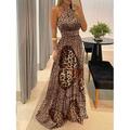 Damen Maxidress Casual kleid Corsagenkleider A Linie Kleid skims dress Stilvoll Brautkleider schlicht Urlaub Täglich Regular Fit Blumen Leopard Punkt Ärmellos Halfterhals Dunkel Braun Schwarz Gelb